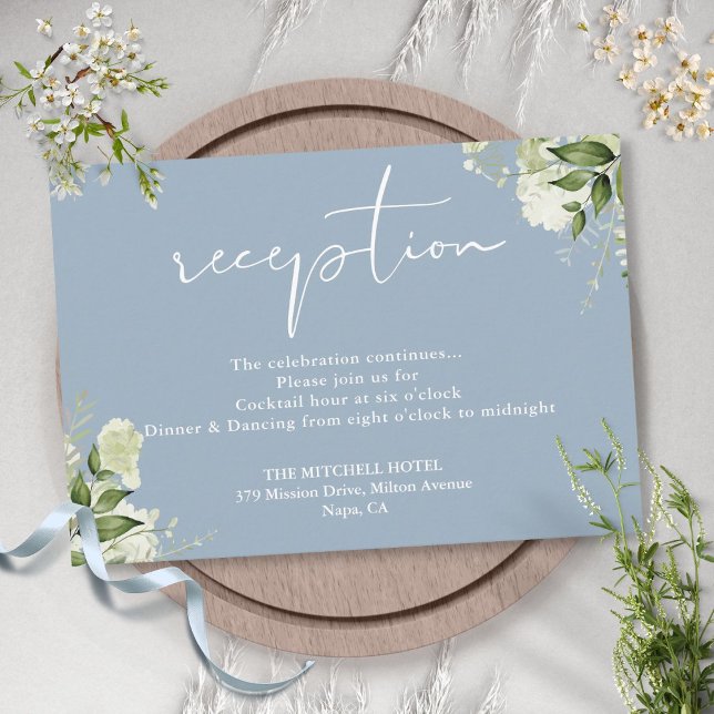 Dusty Blue Greenery Script Wedding Reception Enclosure Card (Dusty Blue Greenery Script Wedding Reception Enclosure Card)