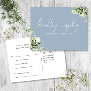 Dusty Blue Greenery Song Request RSVP Postcard