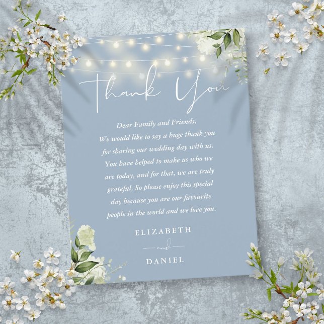 Dusty Blue Greenery Thank You Wedding Place Card (Dusty Blue Greenery Thank You Wedding Place Card)