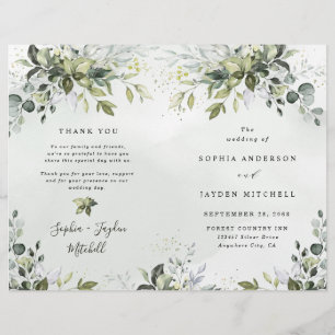 Dusty Blue Greenery Themed Folded Wedding Programs