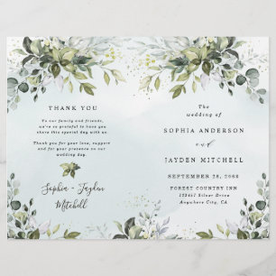 Dusty Blue Greenery Themed Folded Wedding Programs