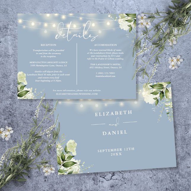 Dusty Blue Greenery Wedding Details Information Invitation (Dusty Blue Greenery Wedding Details Information Invitation)