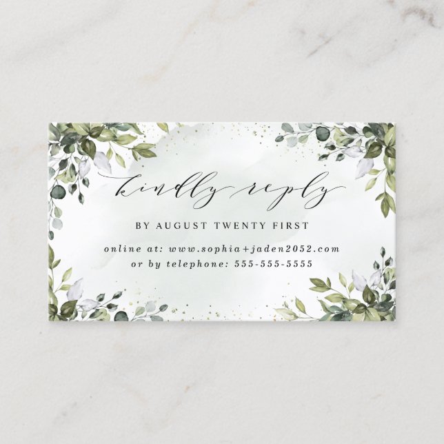 Dusty Blue Greenery Wedding Online RSVP Cards (Front)