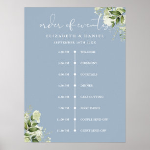 Dusty Blue Greenery Wedding Order Of Events Sign