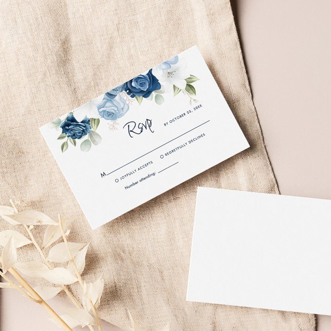 Dusty Blue Greenery Wedding RSVP Enclosure Card (Watercolor Dusty Blue Floral Wedding RSVP Mini Card)