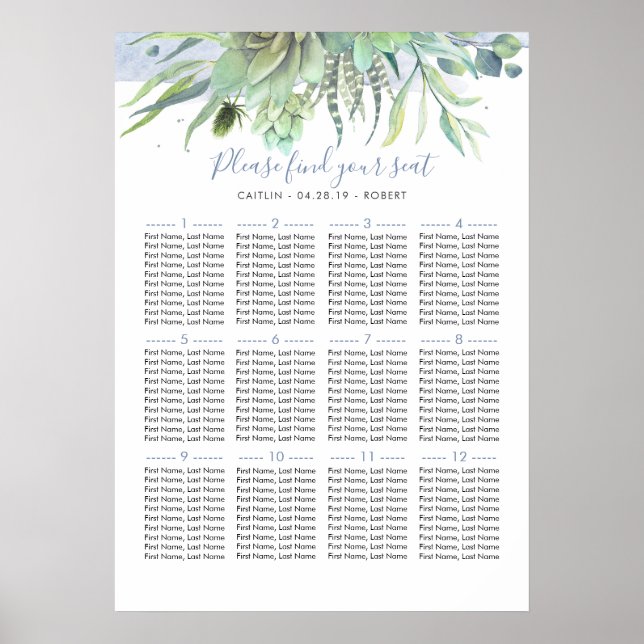 Dusty Blue Greenery Wedding Seating Chart (Front)