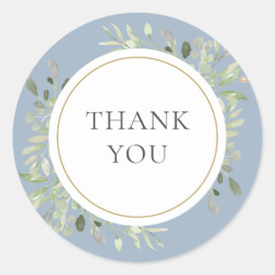 Dusty Blue Greenery Wedding Thank You Classic Round Sticker