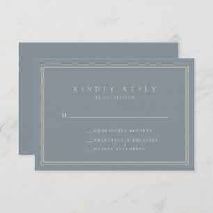 Dusty Blue-Grey and Gold Modern Minimalist Wedding RSVP Card