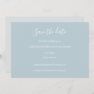 Dusty Blue Grey and White Save The Date Wedding Invitation