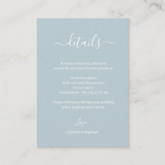 Dusty Blue Grey and White Wedding Hotel Detail Enclosure Card