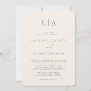 Dusty Blue Grey & Beige Minimalist Wedding Invitation