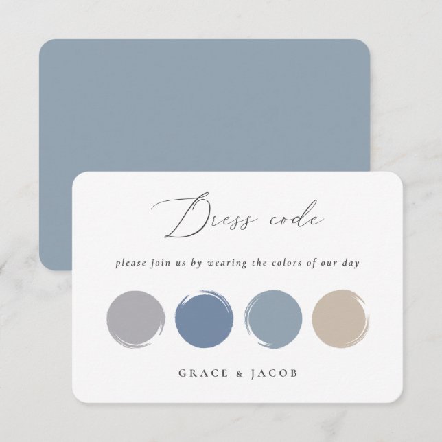 Dusty Blue, Grey, Beige Wedding Colour Palette Car RSVP Card (Front/Back)