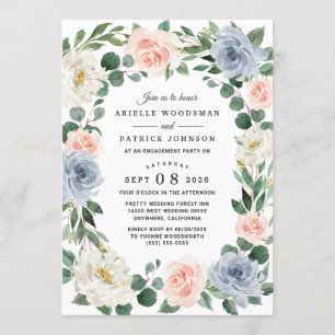 Dusty Blue Grey Blush Pink Peach Engagement Party Invitation