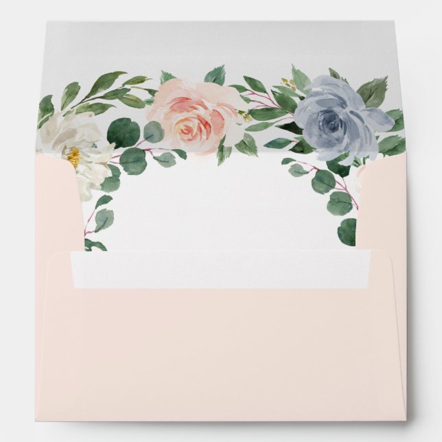 Dusty Blue Grey Blush Pink Peach Floral Wedding Envelope (Back (Bottom))