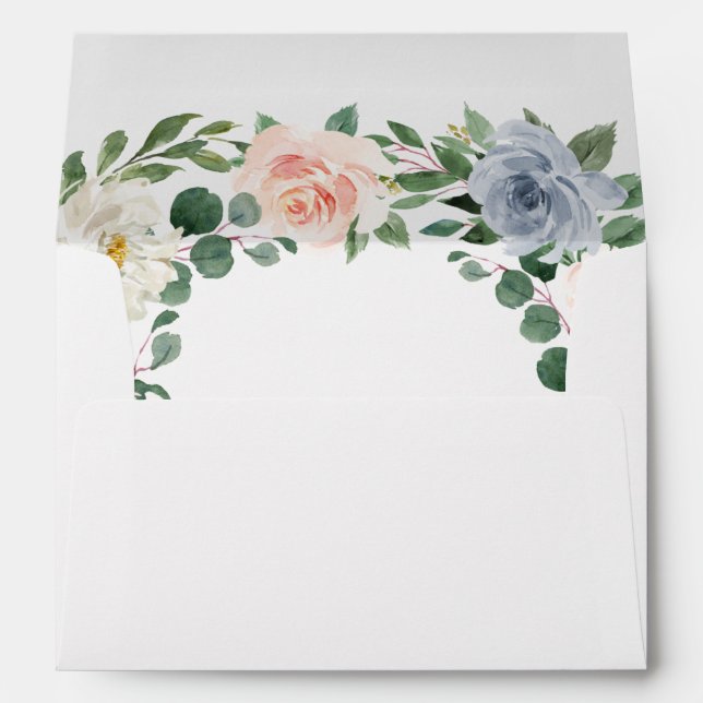 Dusty Blue Grey Blush Pink Peach Floral Wedding Envelope (Back (Bottom))