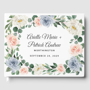 Dusty Blue Grey Blush Pink Peach Floral Wedding Guest Book