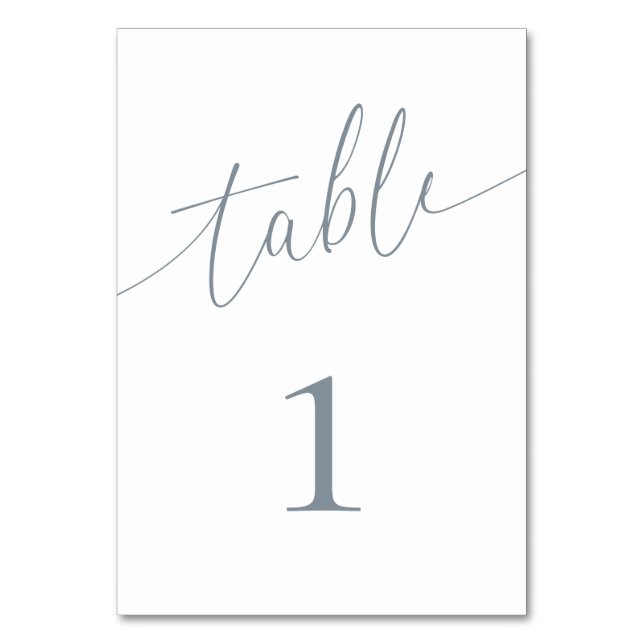 Dusty Blue Grey Elegant Minimalist 1 Table Number (Front)