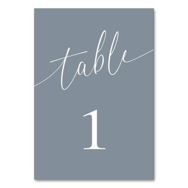 Dusty Blue Grey Elegant Minimalist Table Number (Front)