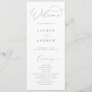 Dusty Blue Grey Elegant Minimalist Wedding Program