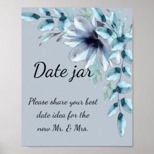 Dusty blue grey floral date jar bridal shower Poster