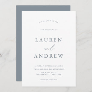 Dusty Blue Grey Formal Minimalist Wedding Invitation