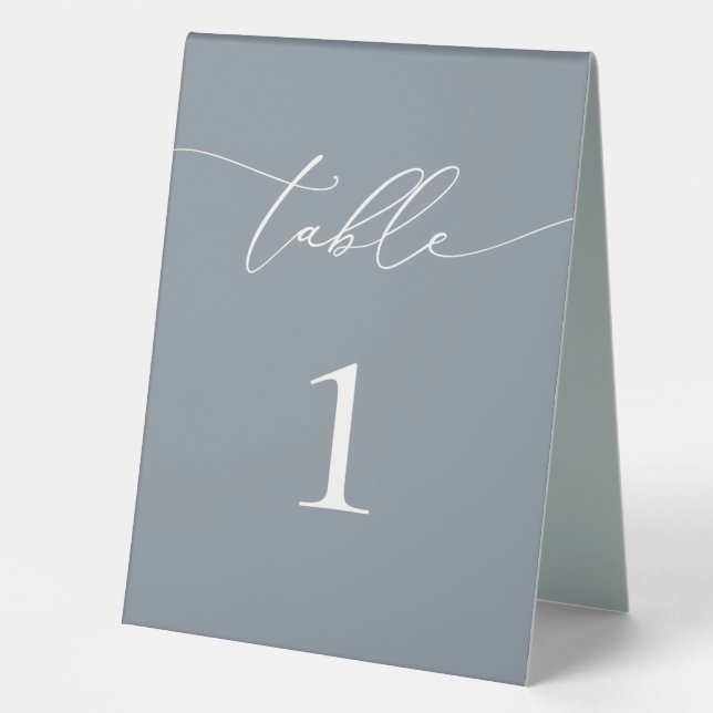 Dusty Blue Grey Minimalist Table Number (Front)