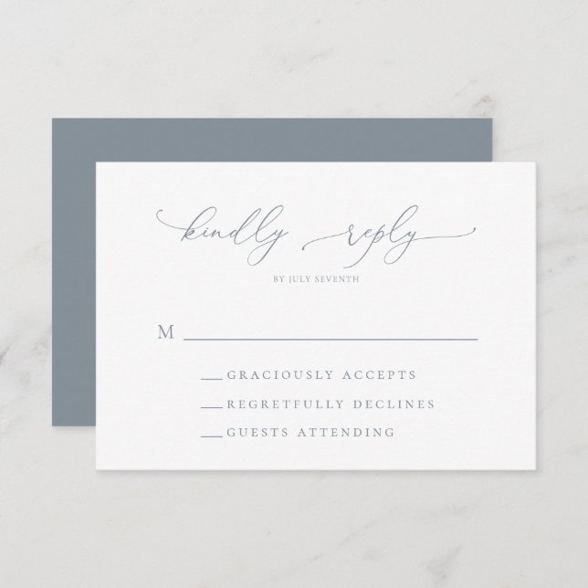 Dusty Blue Grey Minimalist Wedding RSVP Card (Front/Back)