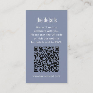 Dusty Blue Grey Modern Minimal Wedding Details QR  Enclosure Card