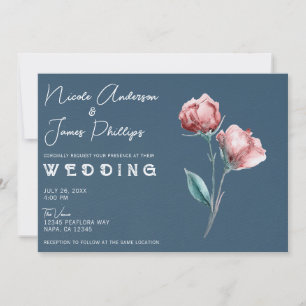Dusty Blue Grey Modern Watercolor Floral Wedding Invitation
