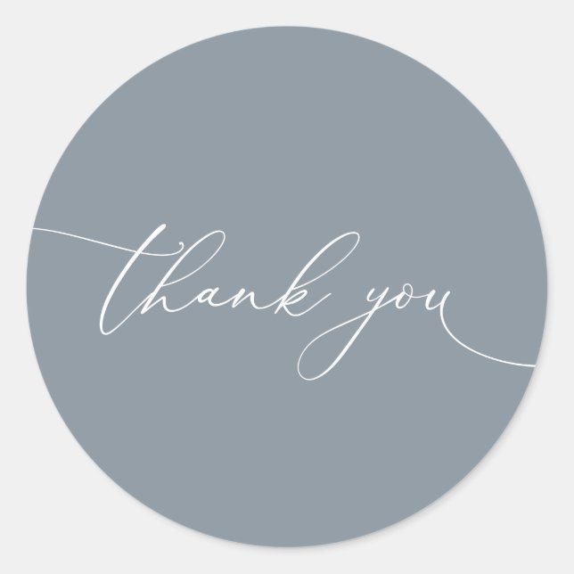 Dusty Blue Grey Modern Wedding Thank You Classic Round Sticker (Front)