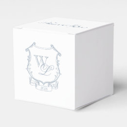 Dusty Blue Grey Monogram Crest Favour Box