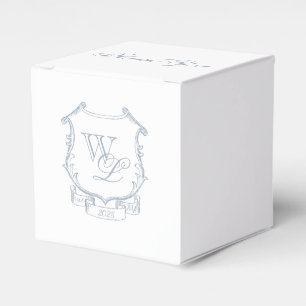 Dusty Blue Grey Monogram Crest Favour Box
