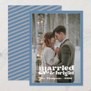 Dusty Blue & Grey Newlyweds Christmas Holiday Card