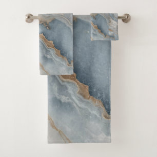 Dusty Blue Grey Tan Beige Abstract Bath Towel Set
