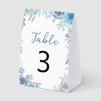 Dusty Blue Grey Watercolor Floral Table Number