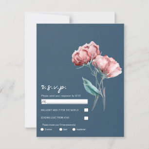 Dusty Blue Grey Watercolor Floral Wedding RSVP Invitation