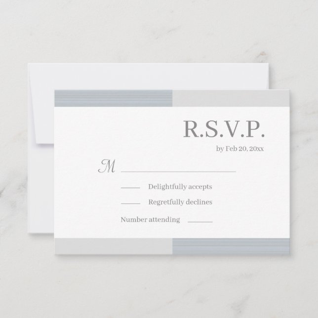 Dusty Blue Grey White Stripes Elegant Wedding RSVP Invitation (Front)