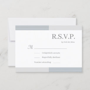 Dusty Blue Grey White Stripes Elegant Wedding RSVP Invitation
