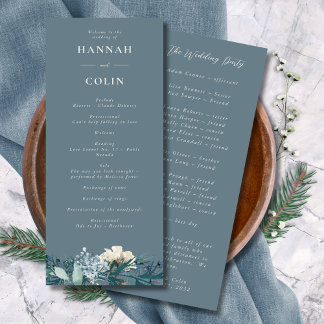 Dusty Blue Grey Winter Floral Wedding Program