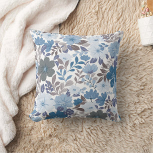 Dusty Blue & Grey Winter Sky Floral Garden Cushion