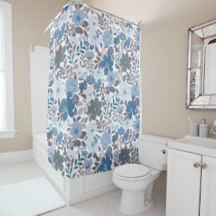 Dusty Blue & Grey Winter Sky Floral Garden Shower Curtain