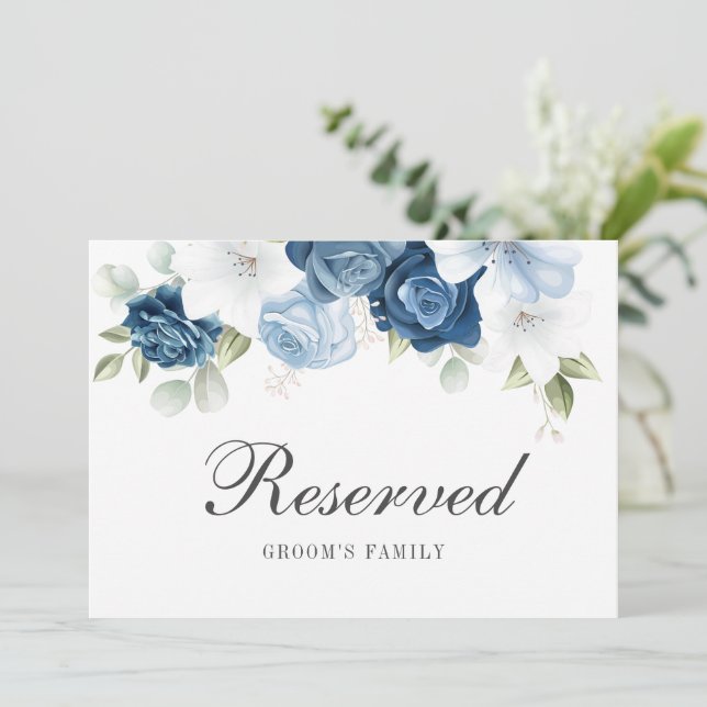 Dusty Blue Groom's Family Reserved Sign Card (Standing Front)