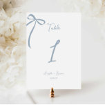 Dusty Blue Hand drawn Bow Wedding Table Number<br><div class="desc">Celebrate your wedding in style with our whimsical hand drawn dusty blue bow wedding table number. This design features our original hand drawn bow illustration and hand written typography, a unique addition to your modern vintage inspired wedding or special events. All details in the invitation are editable including text, illustration,...</div>