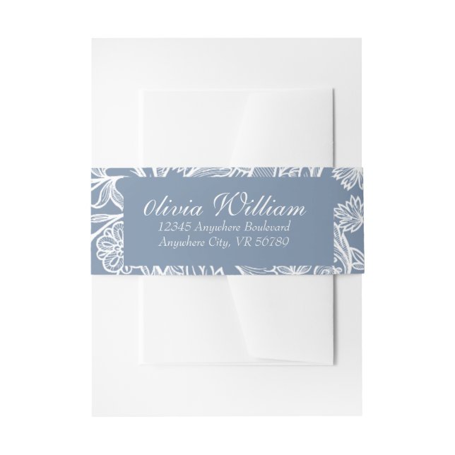 Dusty Blue Hand Drawn Chinoiserie Floral   Invitation Belly Band (Front Example)