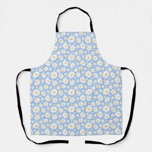 Dusty Blue Hand Drawn Daisy Pattern Apron