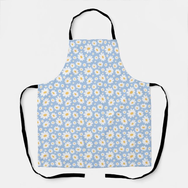 Dusty Blue Hand Drawn Daisy Pattern Apron (Front)