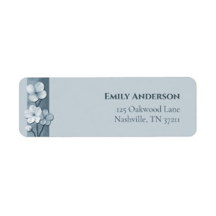 Dusty Blue Hand Drawn Floral Botanical Return Ad Address Label