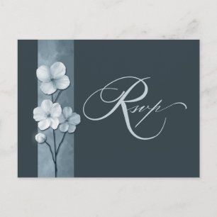 Dusty Blue Hand Drawn Floral Botanical RSVP Postcard