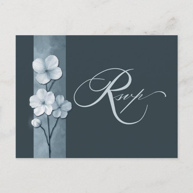 Dusty Blue Hand Drawn Floral Botanical RSVP Postcard (Front)