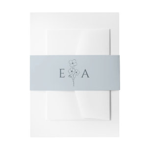 Dusty Blue Hand Drawn Floral Monogram Wedding Invitation Belly Band